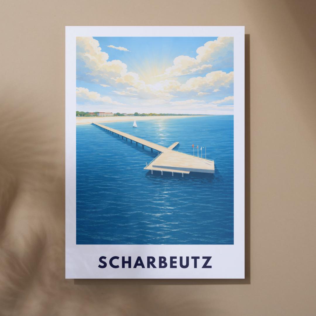 Scharbeutz Poster – Neue Seebrücke Ostsee | Strand & Meer | Timmendorfer Strand Lübecker Bucht | Maritimes Reiseposter | Ostsee Wandbild