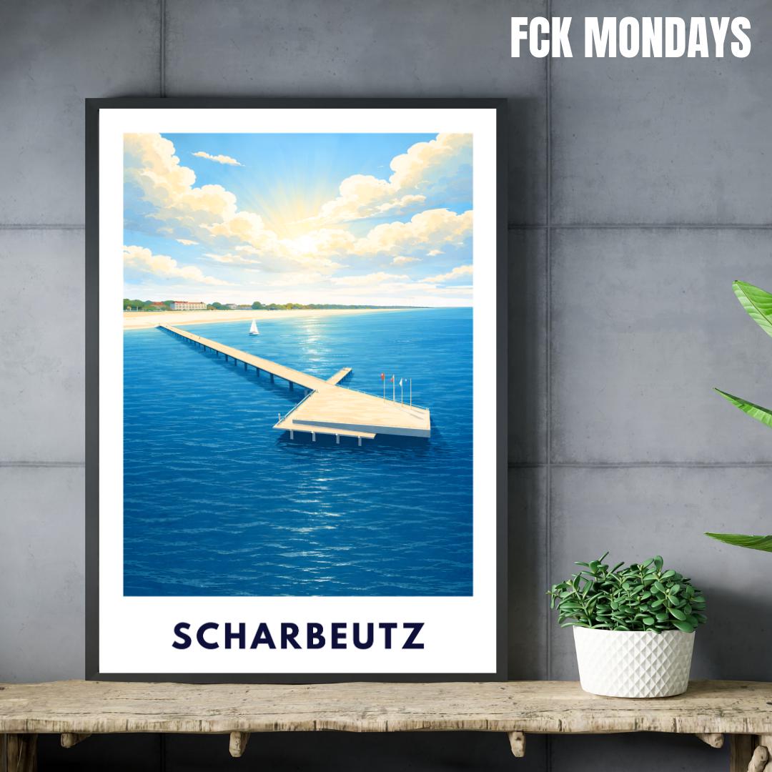 Scharbeutz Poster – Neue Seebrücke Ostsee | Strand & Meer | Timmendorfer Strand Lübecker Bucht | Maritimes Reiseposter | Ostsee Wandbild