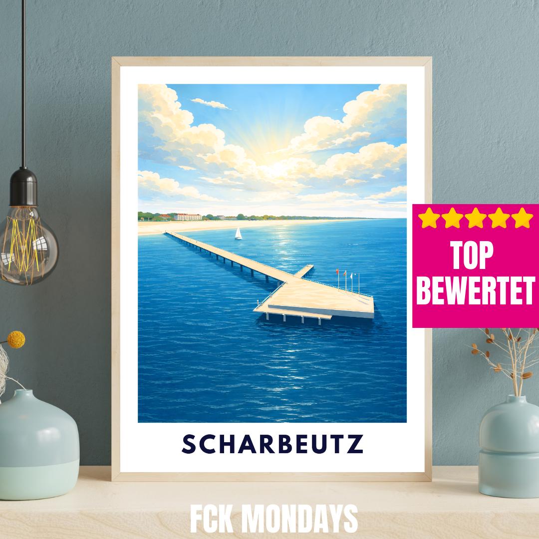 Scharbeutz Poster – Neue Seebrücke Ostsee | Strand & Meer | Timmendorfer Strand Lübecker Bucht | Maritimes Reiseposter | Ostsee Wandbild