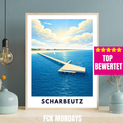 Scharbeutz Poster – Neue Seebrücke Ostsee | Strand & Meer | Timmendorfer Strand Lübecker Bucht | Maritimes Reiseposter | Ostsee Wandbild