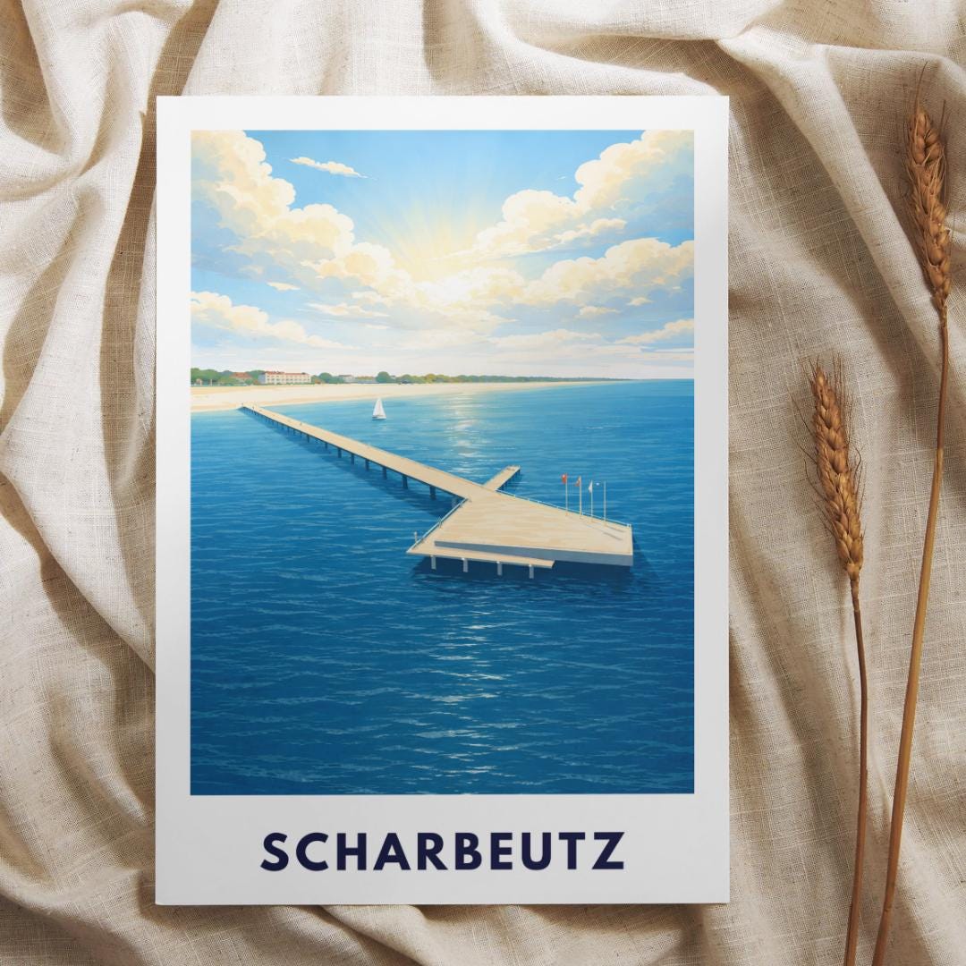 Scharbeutz Poster – Neue Seebrücke Ostsee | Strand & Meer | Timmendorfer Strand Lübecker Bucht | Maritimes Reiseposter | Ostsee Wandbild