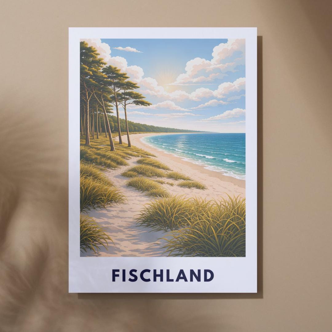 Fischland Darß Zingst Poster | Ostsee Strand Dünen | Kiefernwald | Strandbild Natur Wandbild | Küsten Poster | Pinienwälder Boddenlandschaft