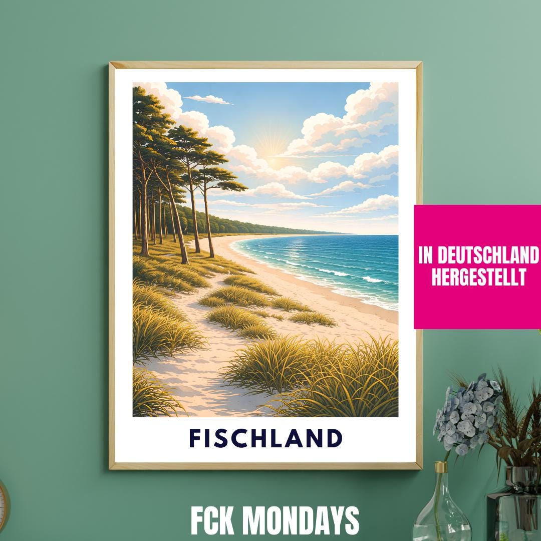 Fischland Darß Zingst Poster | Ostsee Strand Dünen | Kiefernwald | Strandbild Natur Wandbild | Küsten Poster | Pinienwälder Boddenlandschaft