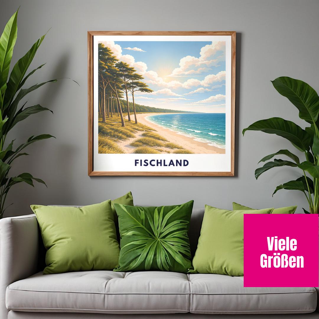 Fischland Darß Zingst Poster | Ostsee Strand Dünen | Kiefernwald | Strandbild Natur Wandbild | Küsten Poster | Pinienwälder Boddenlandschaft