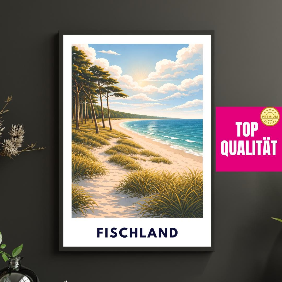 Fischland Darß Zingst Poster | Ostsee Strand Dünen | Kiefernwald | Strandbild Natur Wandbild | Küsten Poster | Pinienwälder Boddenlandschaft