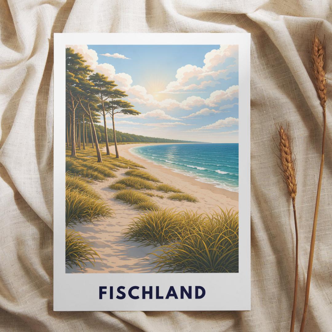Fischland Darß Zingst Poster | Ostsee Strand Dünen | Kiefernwald | Strandbild Natur Wandbild | Küsten Poster | Pinienwälder Boddenlandschaft