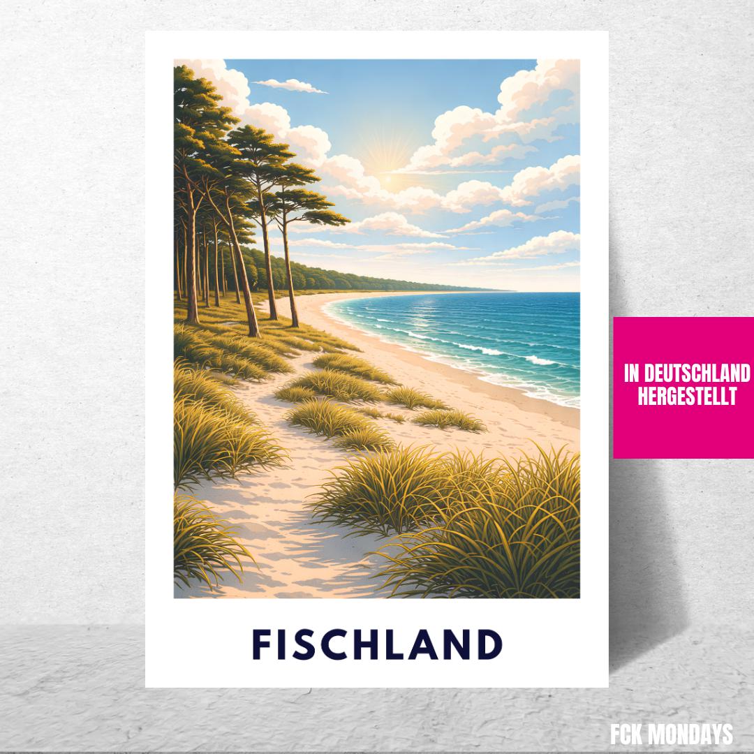 Fischland Darß Zingst Poster | Ostsee Strand Dünen | Kiefernwald | Strandbild Natur Wandbild | Küsten Poster | Pinienwälder Boddenlandschaft