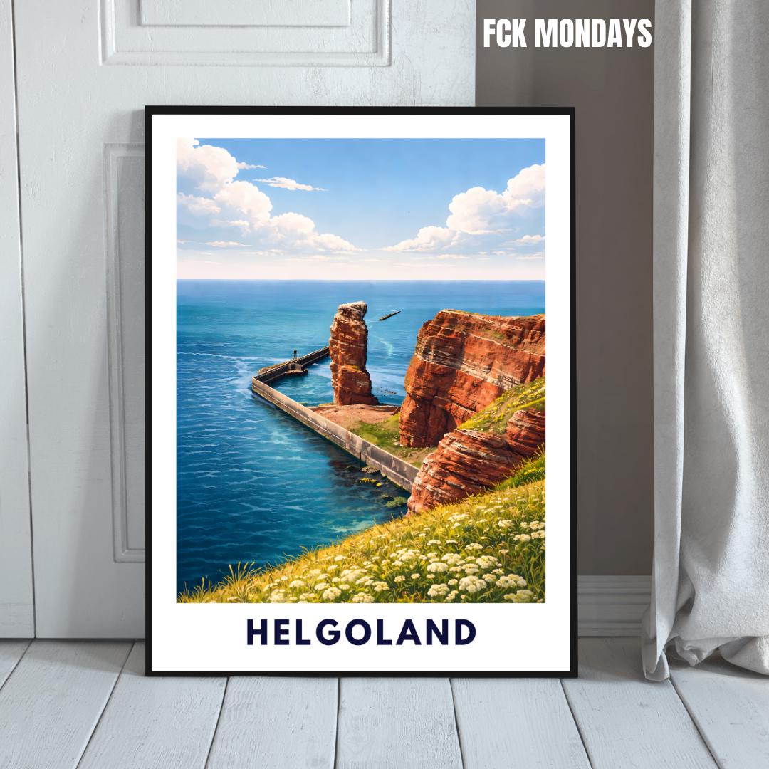 Helgoland Poster – Lange Anna Sea Stack & Red Cliffs | North Sea Travel Wall Art | Minimalist Coastal Print