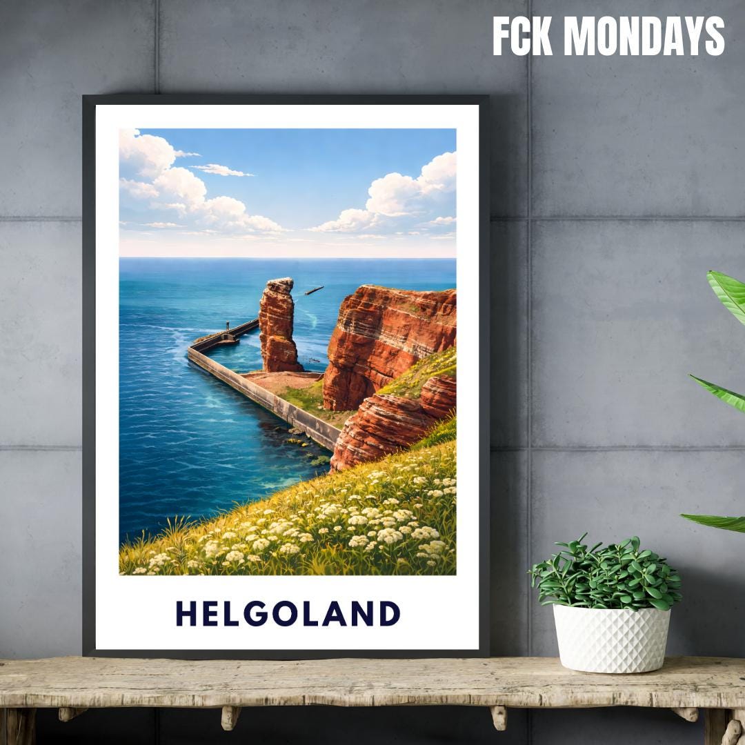 Helgoland Poster – Lange Anna Sea Stack & Red Cliffs | North Sea Travel Wall Art | Minimalist Coastal Print