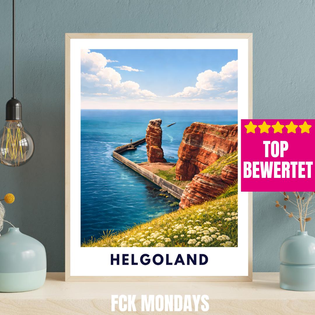 Helgoland Poster – Lange Anna Sea Stack & Red Cliffs | North Sea Travel Wall Art | Minimalist Coastal Print