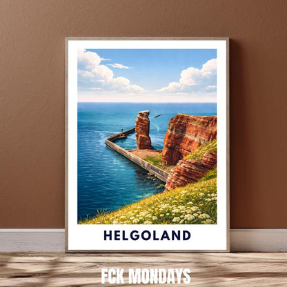 Helgoland Poster – Lange Anna Sea Stack & Red Cliffs | North Sea Travel Wall Art | Minimalist Coastal Print