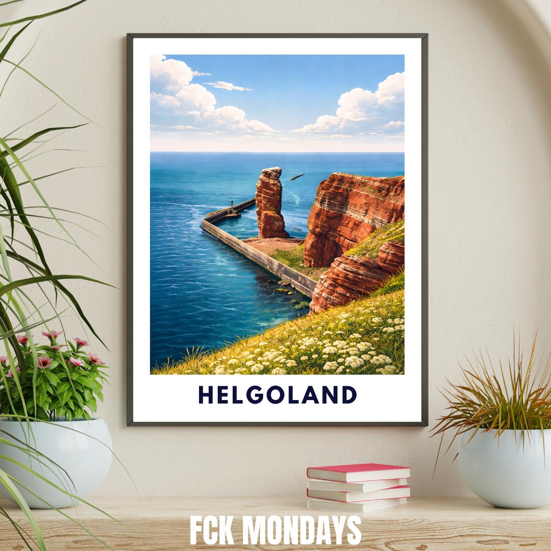 Helgoland Poster – Lange Anna Sea Stack & Red Cliffs | North Sea Travel Wall Art | Minimalist Coastal Print