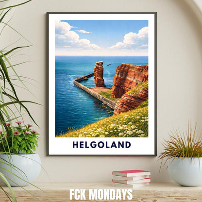 Helgoland Poster – Lange Anna Sea Stack & Red Cliffs | North Sea Travel Wall Art | Minimalist Coastal Print