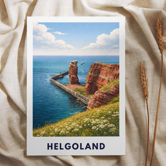 Helgoland Poster – Lange Anna Sea Stack & Red Cliffs | North Sea Travel Wall Art | Minimalist Coastal Print