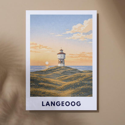 Langeoog Wasserturm Poster | Langeoog Sanddünen Sonnenuntergang | Poster Ostfriesische Inseln | Nordseeinsel Wattenmeer Nationalpark