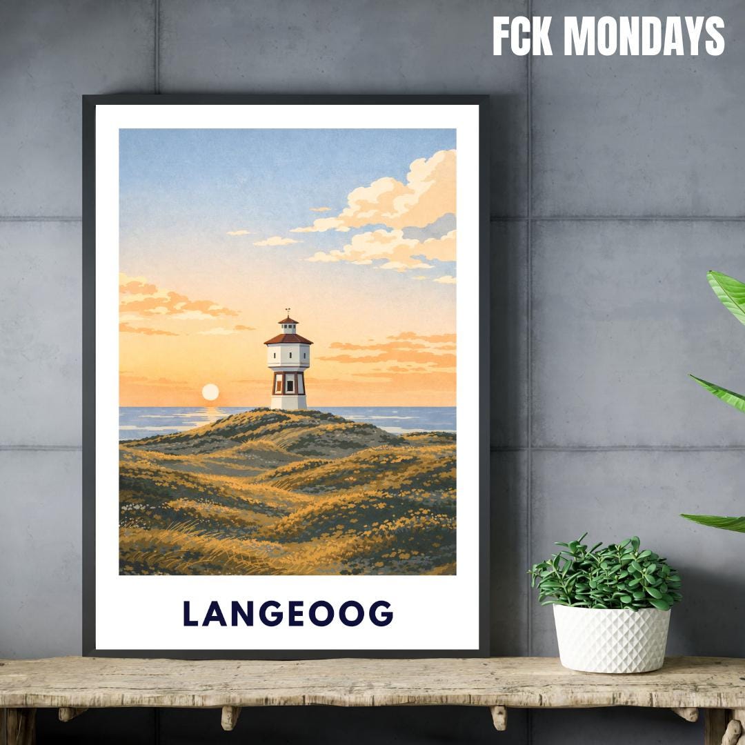 Langeoog Wasserturm Poster | Langeoog Sanddünen Sonnenuntergang | Poster Ostfriesische Inseln | Nordseeinsel Wattenmeer Nationalpark