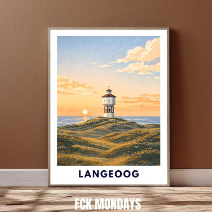 Langeoog Wasserturm Poster | Langeoog Sanddünen Sonnenuntergang | Poster Ostfriesische Inseln | Nordseeinsel Wattenmeer Nationalpark