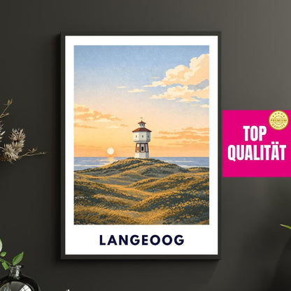 Langeoog Wasserturm Poster | Langeoog Sanddünen Sonnenuntergang | Poster Ostfriesische Inseln | Nordseeinsel Wattenmeer Nationalpark