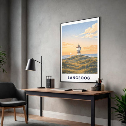 Langeoog Wasserturm Poster | Langeoog Sanddünen Sonnenuntergang | Poster Ostfriesische Inseln | Nordseeinsel Wattenmeer Nationalpark