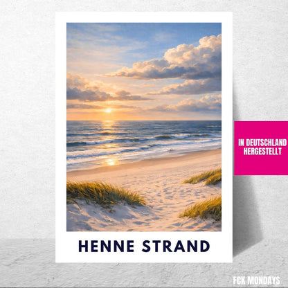 Henne Strand Poster | Dünen Nordsee | Goldenes Abendlicht | Minimalistisches Strandposter | Skandinavische Küstenruhe Dänemark Küste