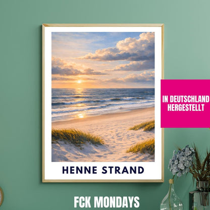 Henne Strand Poster | Dünen Nordsee | Goldenes Abendlicht | Minimalistisches Strandposter | Skandinavische Küstenruhe Dänemark Küste