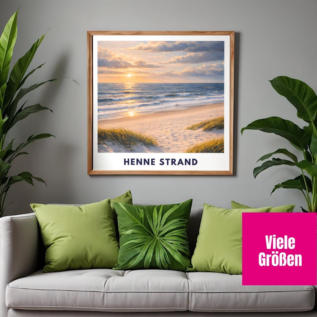 Henne Strand Poster | Dünen Nordsee | Goldenes Abendlicht | Minimalistisches Strandposter | Skandinavische Küstenruhe Dänemark Küste