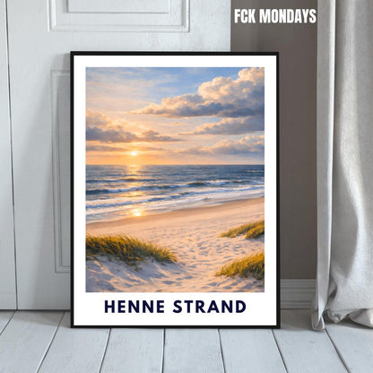 Henne Strand Poster | Dünen Nordsee | Goldenes Abendlicht | Minimalistisches Strandposter | Skandinavische Küstenruhe Dänemark Küste