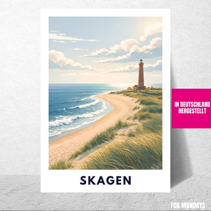 Skagen Poster | Skagen Fyr Lighthouse | Danish North Sea Dunes & Beach | Grenen Coast Denmark | Scandinavian Travel Wall Art | Minimal Print