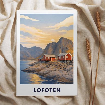 Lofoten Poster | Norwegen | Rorbuer Hütten | Reine Hamnøy | Fjord Landschaft | Hurtigruten | Skandinavien | Reiseposter Nordic Art