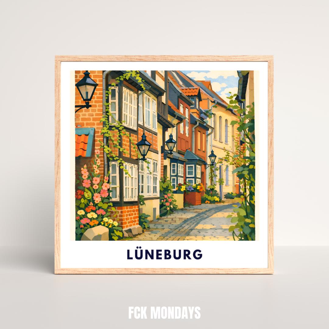 Lüneburg Altstadt Poster | Historische Gassen & Fachwerk | Norddeutsche Stadtillustration | Wandbild Stadt, Reise Poster Souvenir