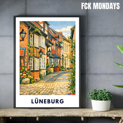 Lüneburg Altstadt Poster | Historische Gassen & Fachwerk | Norddeutsche Stadtillustration | Wandbild Stadt, Reise Poster Souvenir