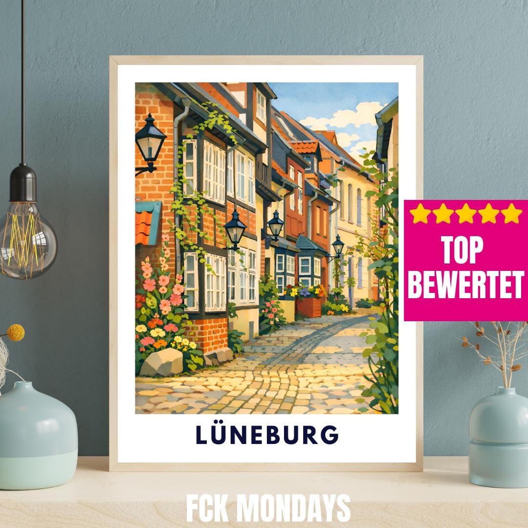 Lüneburg Altstadt Poster | Historische Gassen & Fachwerk | Norddeutsche Stadtillustration | Wandbild Stadt, Reise Poster Souvenir