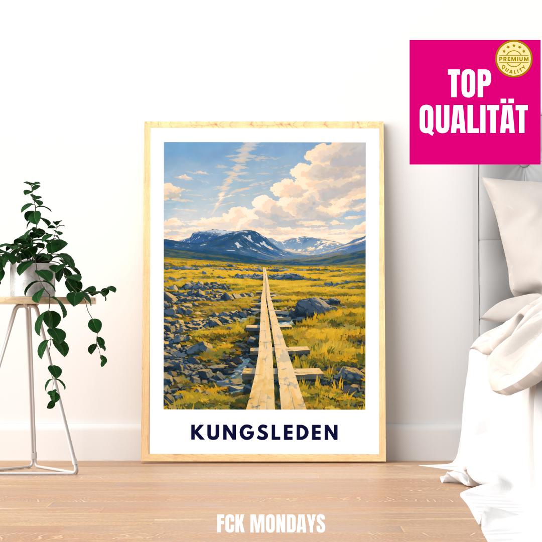 Kungsleden Poster | Schwedischer Fernwanderweg | Lappland Natur Illustration | Wandbild Berge Skandinavien Reise Poster | Geschenk Schweden