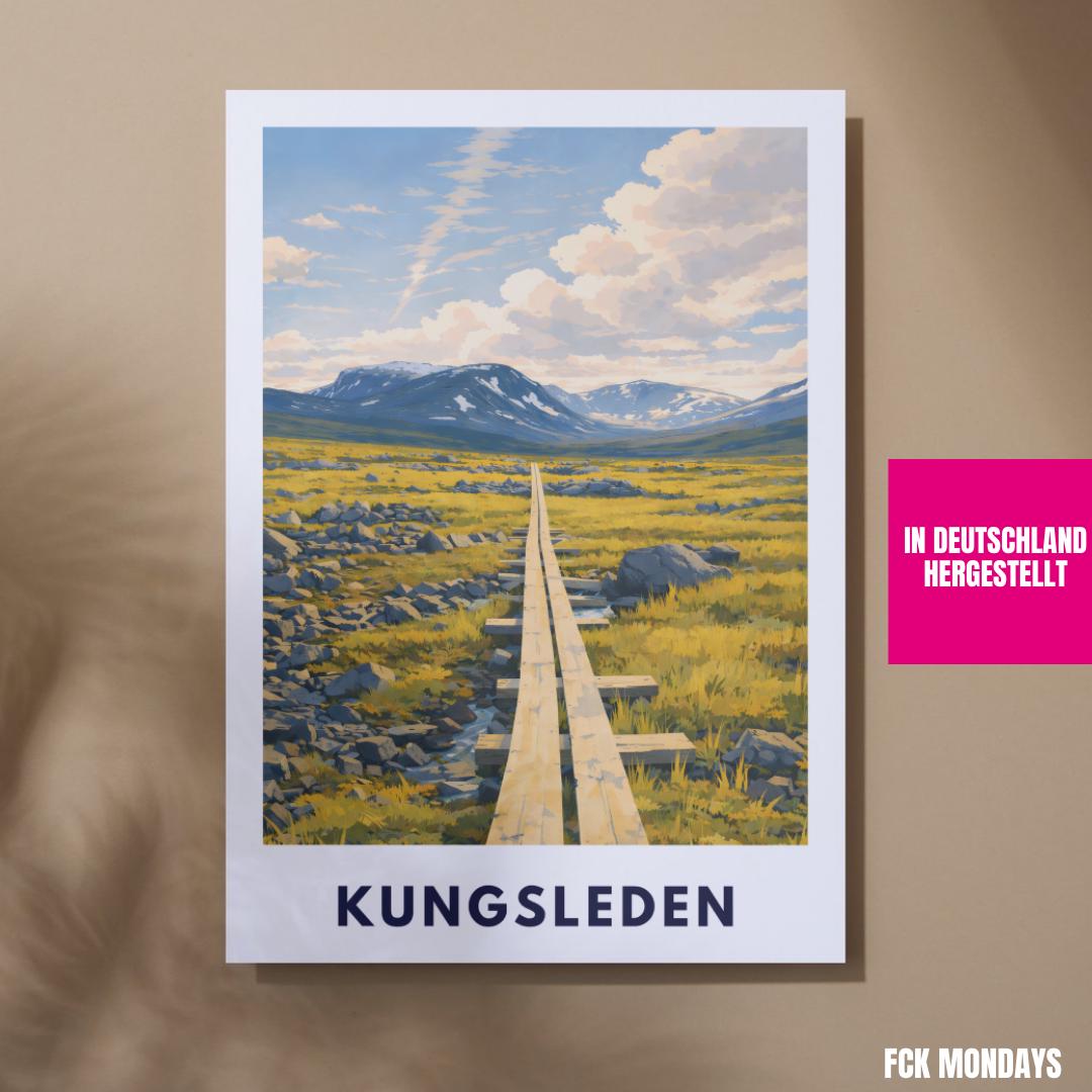 Kungsleden Poster | Schwedischer Fernwanderweg | Lappland Natur Illustration | Wandbild Berge Skandinavien Reise Poster | Geschenk Schweden