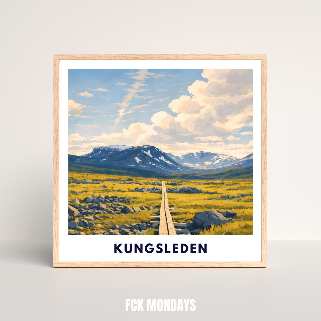 Kungsleden Poster | Schwedischer Fernwanderweg | Lappland Natur Illustration | Wandbild Berge Skandinavien Reise Poster | Geschenk Schweden