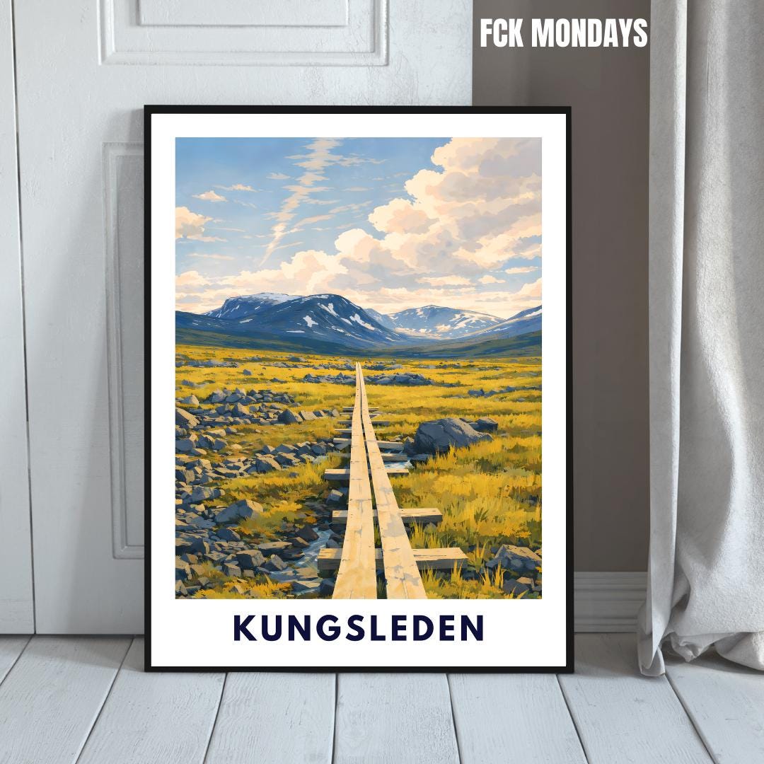 Kungsleden Poster | Schwedischer Fernwanderweg | Lappland Natur Illustration | Wandbild Berge Skandinavien Reise Poster | Geschenk Schweden