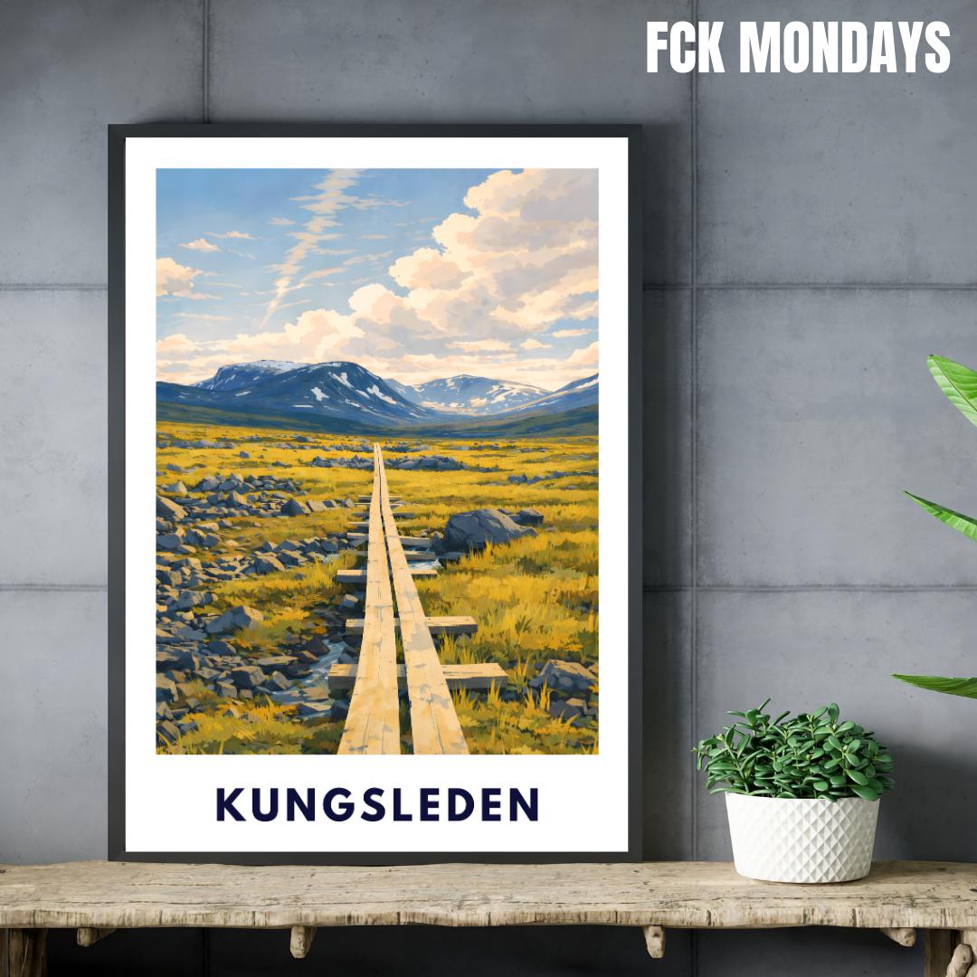 Kungsleden Poster | Schwedischer Fernwanderweg | Lappland Natur Illustration | Wandbild Berge Skandinavien Reise Poster | Geschenk Schweden