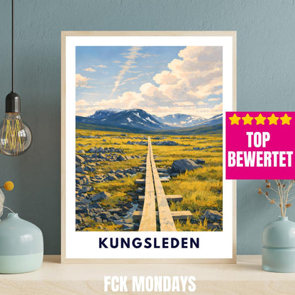 Kungsleden Poster | Schwedischer Fernwanderweg | Lappland Natur Illustration | Wandbild Berge Skandinavien Reise Poster | Geschenk Schweden