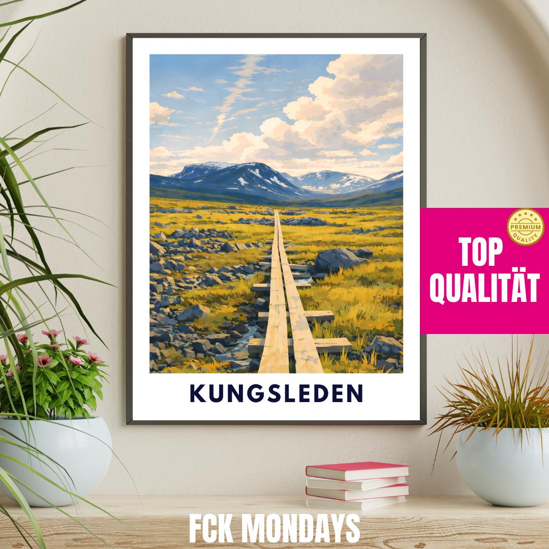 Kungsleden Poster | Schwedischer Fernwanderweg | Lappland Natur Illustration | Wandbild Berge Skandinavien Reise Poster | Geschenk Schweden