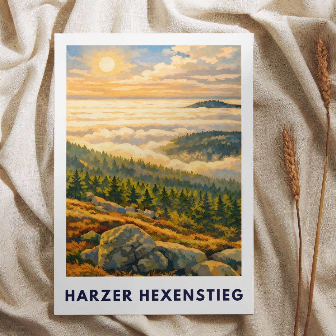 Harzer Hexenstieg Poster | Harz Hiking Trail | Artistic Nature Wall Art | Brocken Hiking Print | Long-Distance Trail Germany