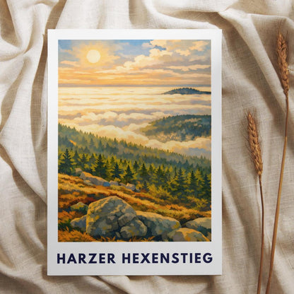 Harzer Hexenstieg Poster | Harz Hiking Trail | Artistic Nature Wall Art | Brocken Hiking Print | Long-Distance Trail Germany