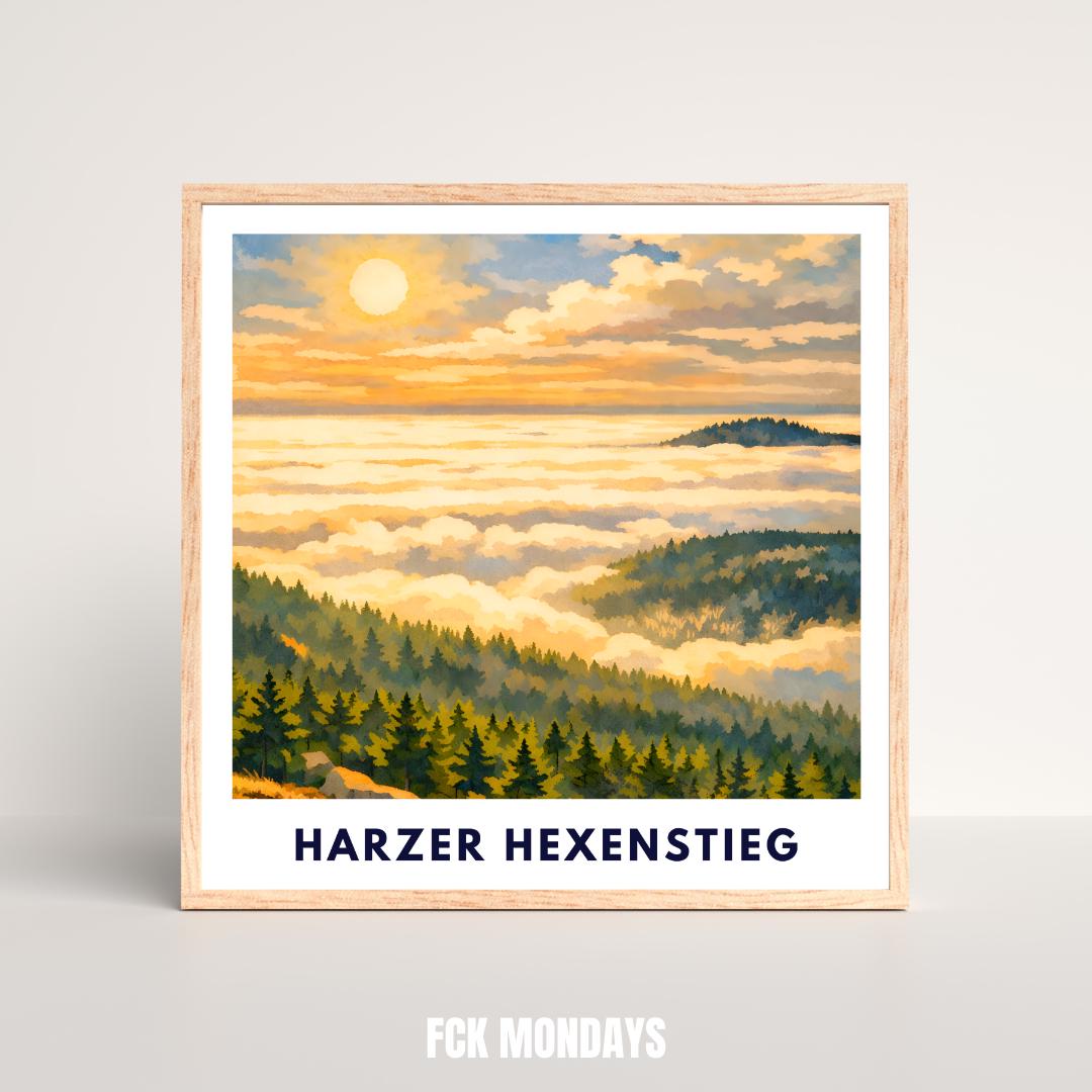 Harzer Hexenstieg Poster | Harz Hiking Trail | Artistic Nature Wall Art | Brocken Hiking Print | Long-Distance Trail Germany