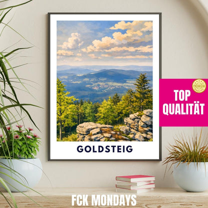 Goldsteig Poster | Wanderweg Bayerischer Wald | Künstlerisches Natur Wandbild | Fernwanderweg Deutschland | Arber, Rachel, Lusen Plakat