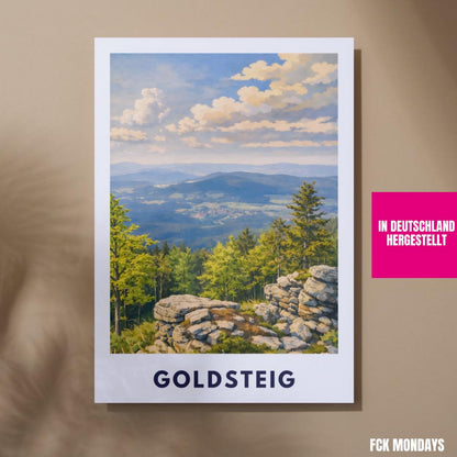 Goldsteig Poster | Wanderweg Bayerischer Wald | Künstlerisches Natur Wandbild | Fernwanderweg Deutschland | Arber, Rachel, Lusen Plakat