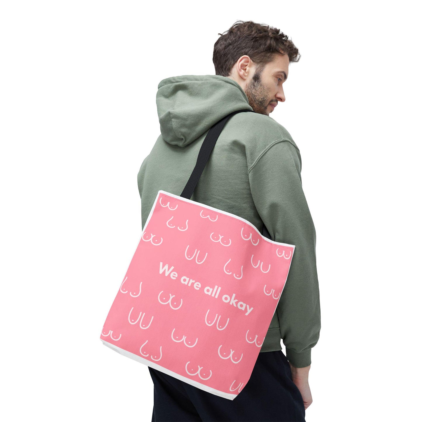 Boob Tote Bag | Boobie Shopping Bag | Breast Print Tote | "We Are All Okay" | Pink Quote Bag | Gift for Women