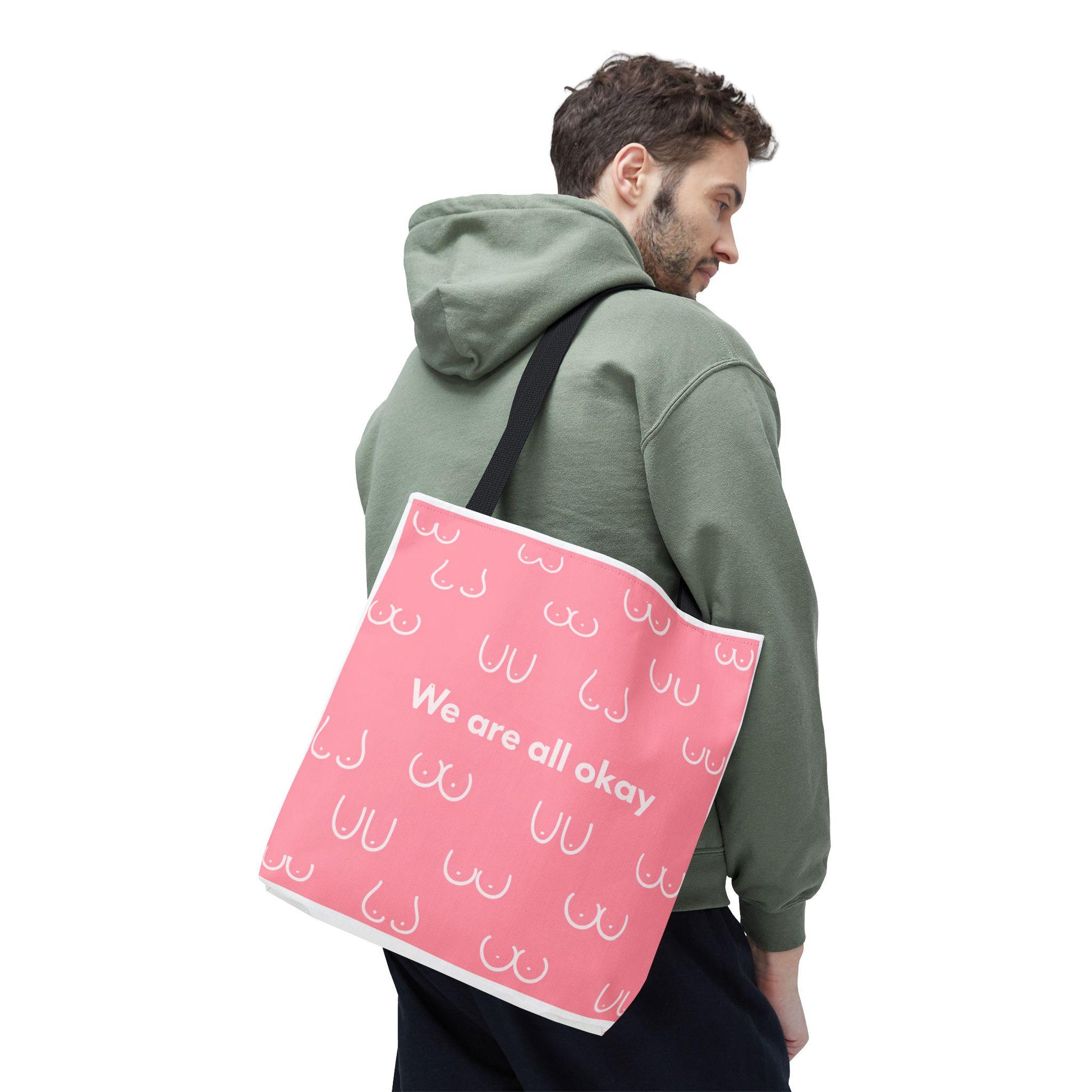 Boob Tote Bag | Boobie Shopping Bag | Breast Print Tote | "We Are All Okay" | Pink Quote Bag | Gift for Women