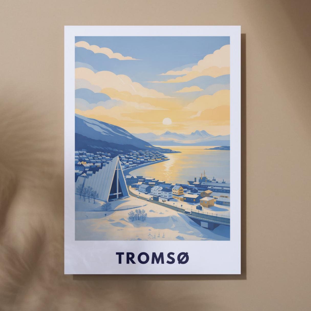 Tromsø Poster | Norway | Arctic Cathedral | Fjord Landscape | Scandinavian Travel Poster | Nordic Wall Art | Minimalist Illustration