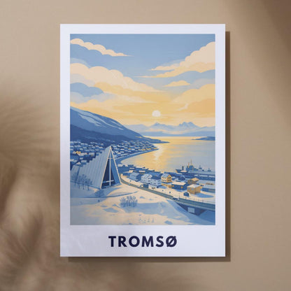 Tromsø Poster | Norway | Arctic Cathedral | Fjord Landscape | Scandinavian Travel Poster | Nordic Wall Art | Minimalist Illustration