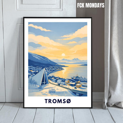 Tromsø Poster | Norway | Arctic Cathedral | Fjord Landscape | Scandinavian Travel Poster | Nordic Wall Art | Minimalist Illustration