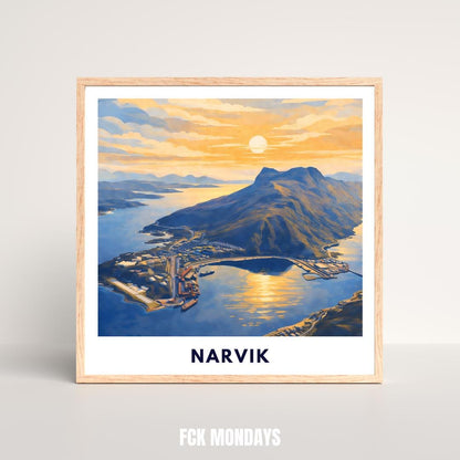 Narvik Norway Poster | Fjord Landscape | Ofotfjord | Hurtigruten Cruise | Scandinavian Travel Art | Nordic Wall Decor